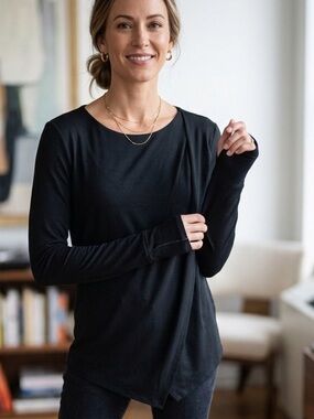 Petabrand Black Long Sleeve Women's Top XL Asymmetrical Hem